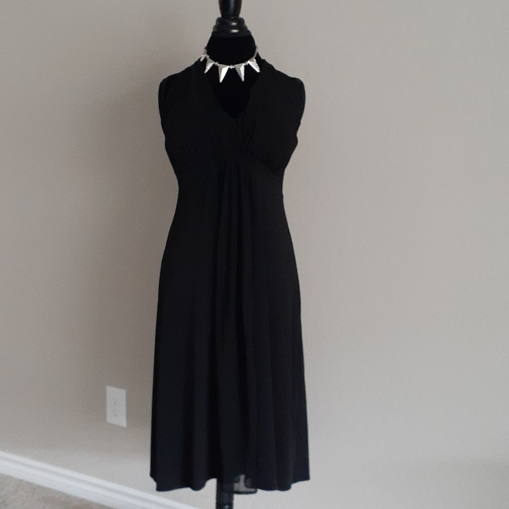 Donna Ricco 1X Black Halter Dress w/ Sheer Column